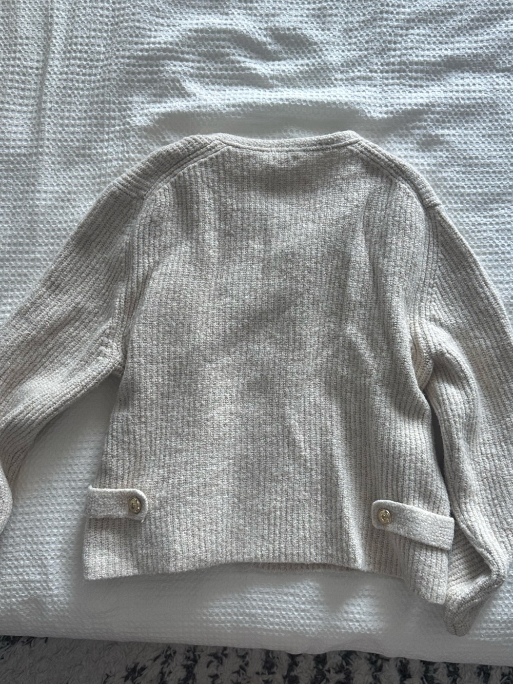 Massimo Dutti Cream Ribbed Button-Front Cardigan wool blend - Picture 2 of 4
